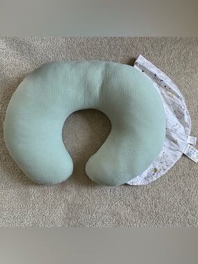 Boppy Nursing Pillow in Mint Green with additional Patterned Slipcover
